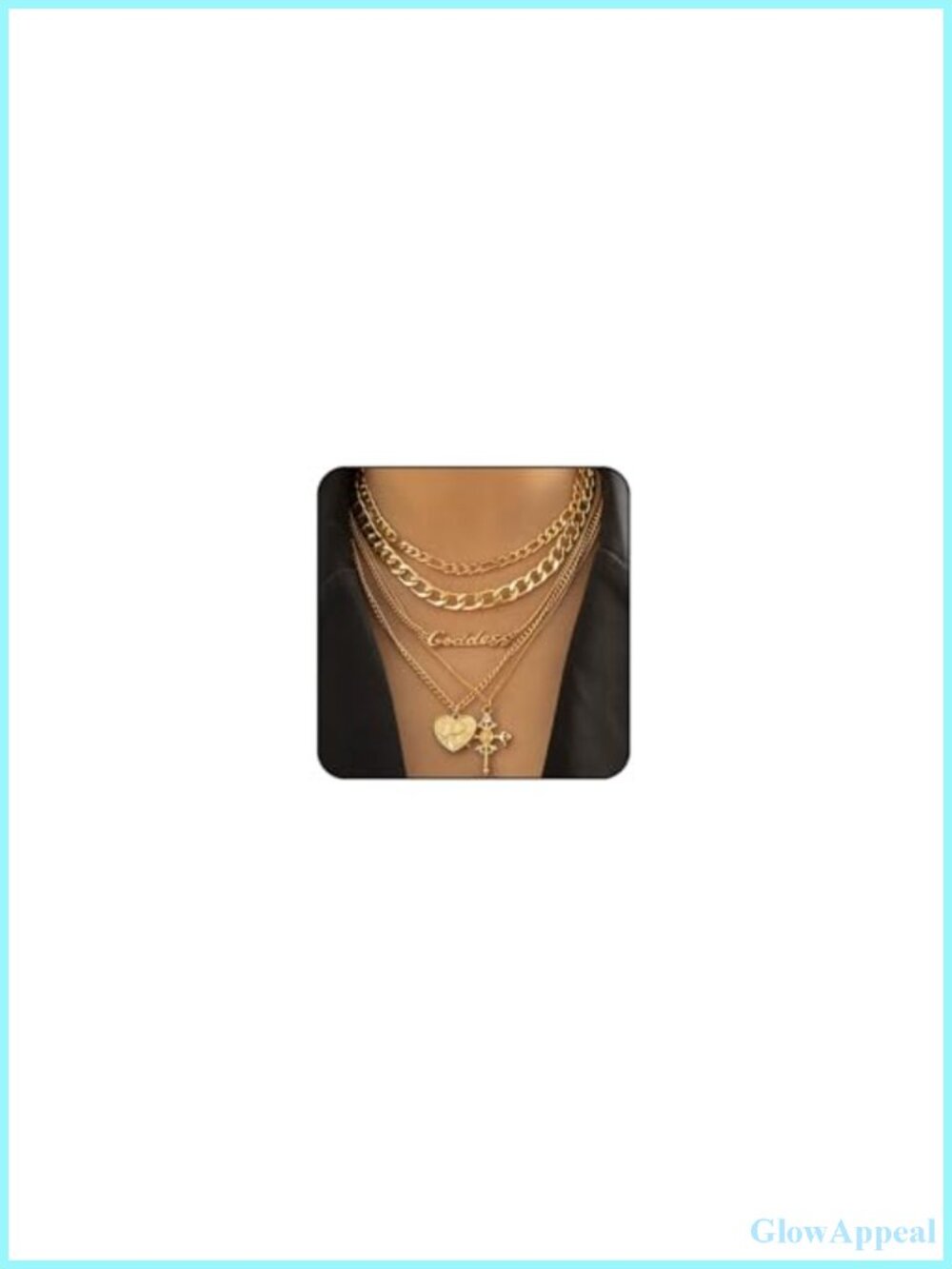 Chunky Gold Plated Layered Necklace Set Paperclip Chain Heart Coin Cross